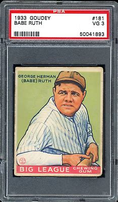 1933 Goudey Babe Ruth Card 181 Yankees Certified PSA 3 VG Rare