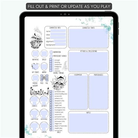 Dnd Circle Of Spores Character Sheet E Form Fillable Druid Etsy