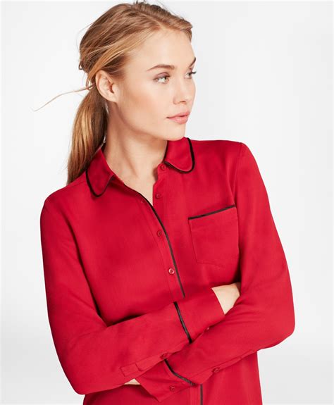 Piped Georgette Shirt Modern Edge Red Classic Trendy Brooks Brothers