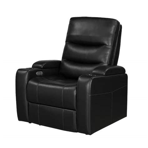 Lazzara Bryce Black Faux Leather Power Recliner With Power Headrest