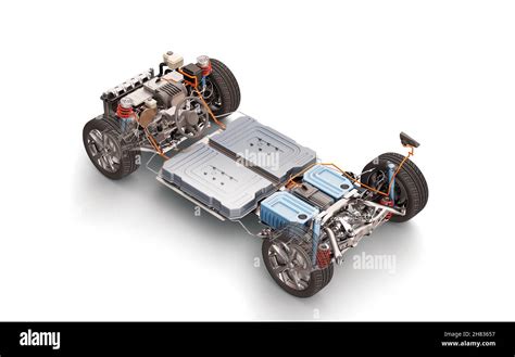 Electric Car Under Carriage Chassis All Main Details Of Ev System On White Background Stock