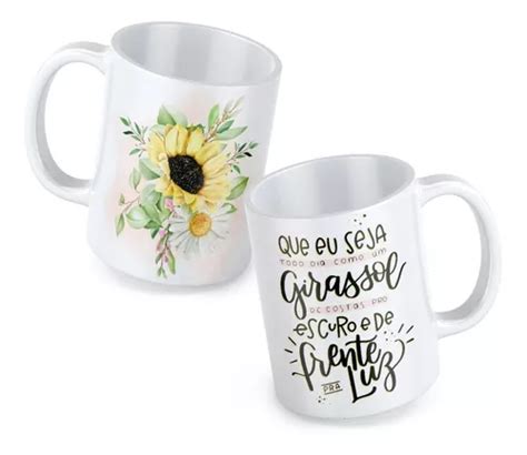 Caneca Porcelana Girassol Personalizada Frase Mercadolivre