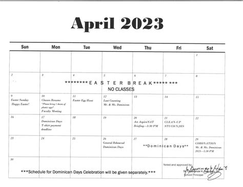 Calendar - April 2023 – Dominican Catholic School