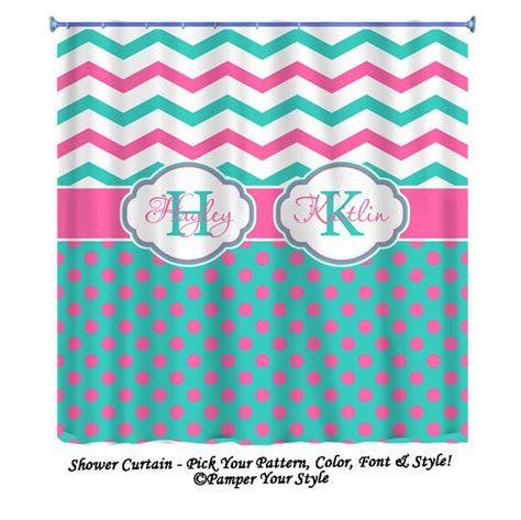 Chevron And Polka Dot Custom Shower Curtain Pink And Etsy