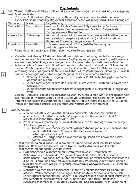 Psychologie Zusammenfassung Grundlagen Naturwissenschaftliches