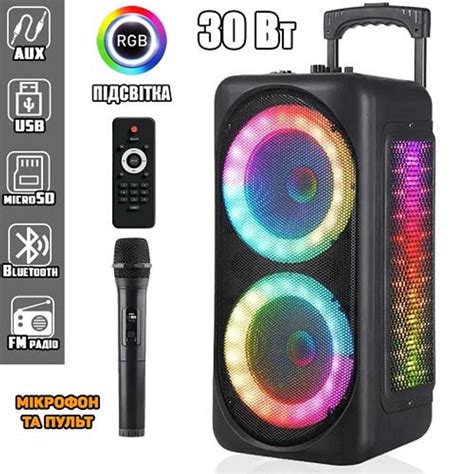 Портативная акустика с беспроводным микрофоном GZ-X828 8'x2 30W и ...