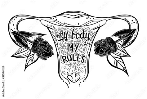 Anatomical Tattoo Art Print With Uterus Woman Power Vector De Stock