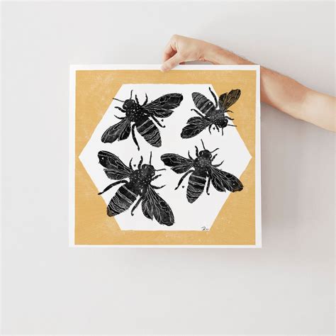 Bees Bee Art Bee Print Bee Decor Bee Lovers Linocut Lino Etsy