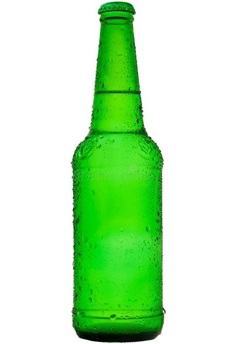 Beer Bottle with Water Drops of Condensation on White Background Stock ...