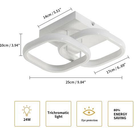 Plafoniera Led Dimmerabile W Anello Quadrato Lampada A Soffitto