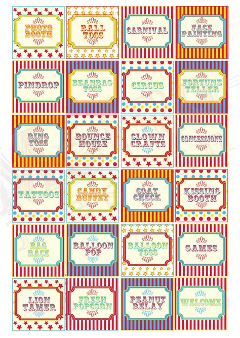 Circus Carnival 30 Printable D I Y Signs By Metro Events Metro Designs 5 98 Via Etsy