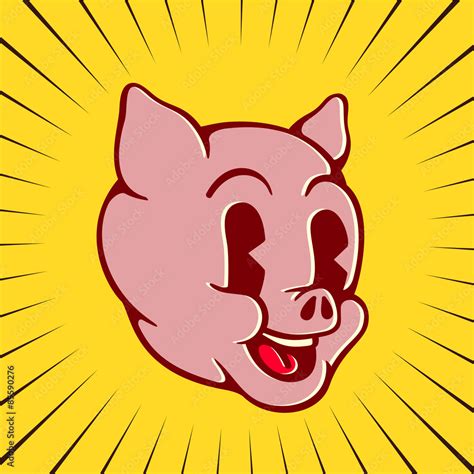 Vintage toons: retro cartoon pig character face, happy smiling piglet ...