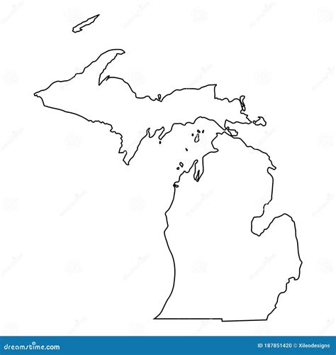 Michigan Outline Map State Shape Usa America Borders Stock Illustration