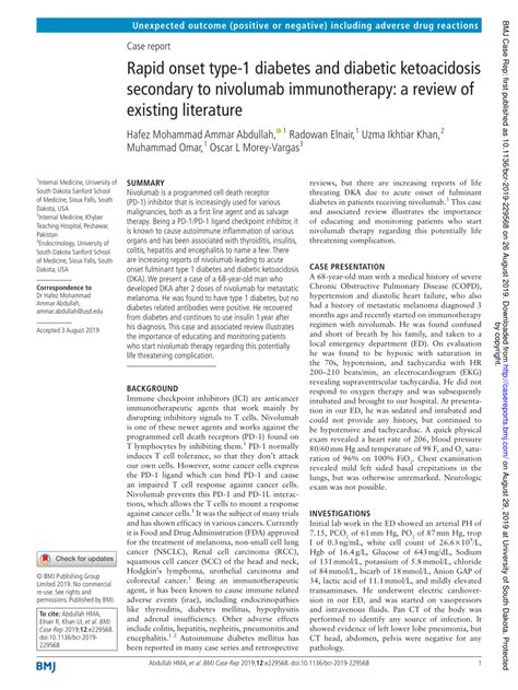 Pdf Rapid Onset Type 1 Diabetes And Diabetic Ketoacidosis Secondary