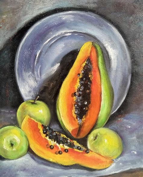 Still Life Of Papayas Painting Oil Pe