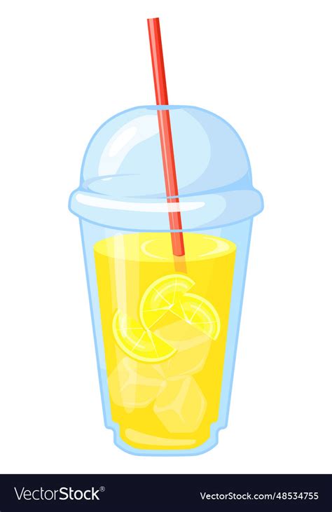 Lemonade in plastic cup with red straw cartoon Vector Image