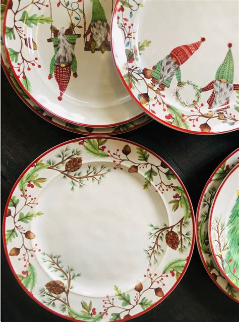 Pottery Barn Forest Gnome Pinecone Dinner Plates And Salad Plates Pc