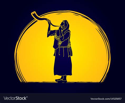 Jew Blowing The Shofar Kudu Horn Blower Royalty Free Vector