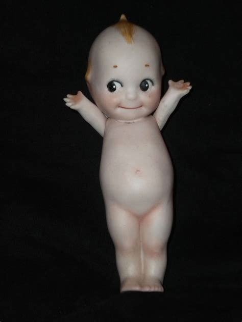 ANTIQUE ROSE O NEILL 6 BISQUE KEWPIE DOLL W PAPER LABEL AND BLUE