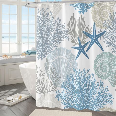 Nautical Coastal Shower Curtain Ocean Beach Seashell Starfish Themed