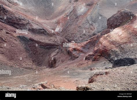 Red Oxides And Rocks Inside A Volcanic Crater Of The Eruption