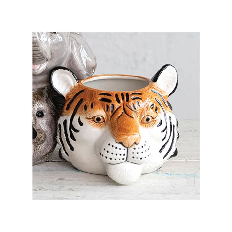 Ceramic Tiger Head Planter Holds 5 Pot