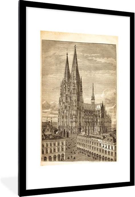 Fotolijst Incl Poster Een Gekleurde Tekening Van De Dom Van Keulen