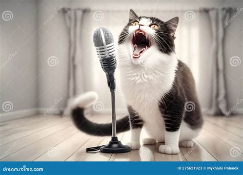 Cat Artist Sings Into A Microphone Neural Network Ai Generated Stock