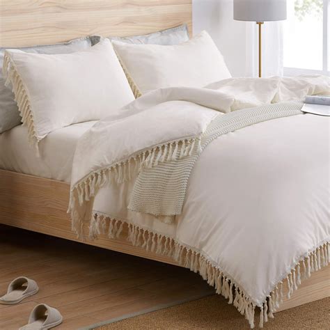 Bohemian Boho Chic Ivory Macrame Tassel 2 Pc Twintwin Xl Size Bed Bedding Set Duvet Comforter