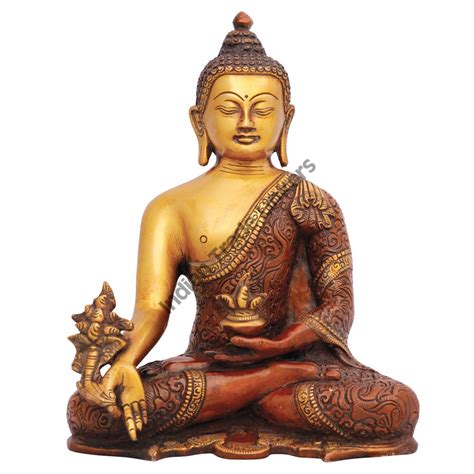 Metal Hand Crafted Carved Medicine Buddha Statue Fine Decor T