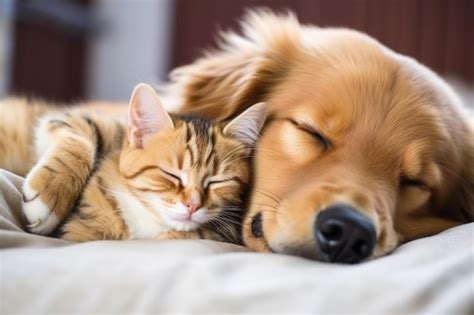 Gato Y Perro Durmiendo Juntos Foto Premium