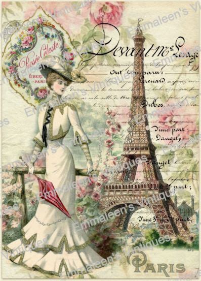 Vintage Image Victorian Eiffel Tower Paris Roses Woman Waterslide