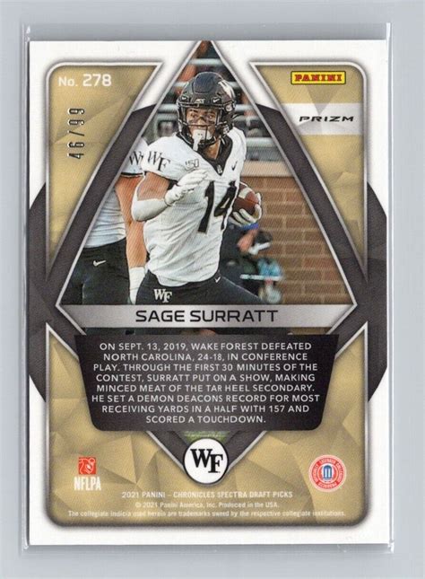 2021 Panini Chronicles Draft Picks Spectra Blue 278 Sage Surratt 99