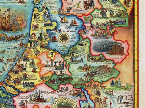 Pictorial Map Of The Netherlands Vintage Netherlands Map Netherlands