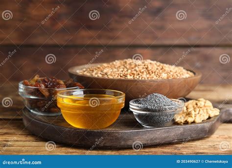 Ingredients for Traditional Kutia on Wooden Table Stock Image - Image ...