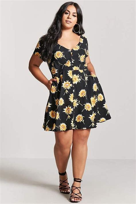 Forever Plus Size Sunflower Print Dress Curvy Outfits Plus Size