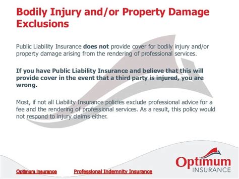 Bodily Injury And Or Property Damage Exclusions In Professional Indem