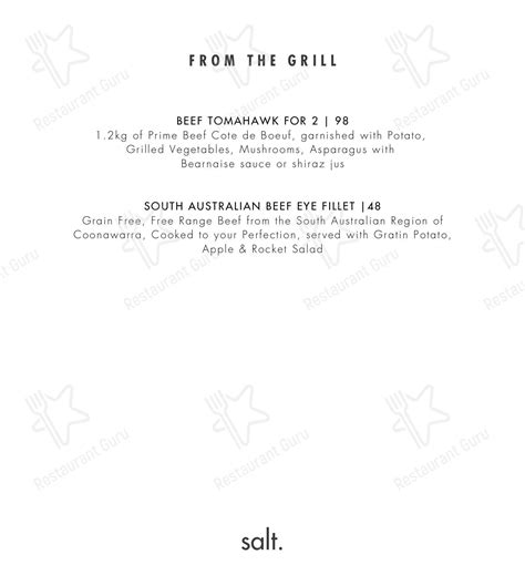 Menu At Salt Restaurant Adelaide