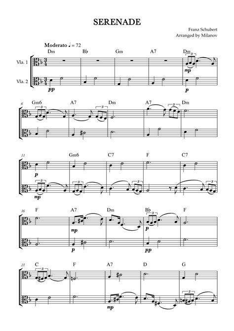 Serenade Schubert Viola Duet Chords Arr Milanov By Franz