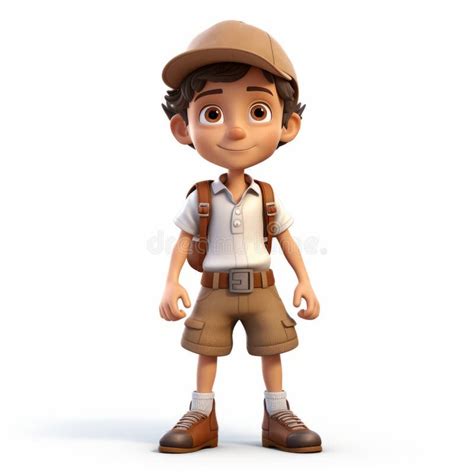 Realistic Adventure Cartoon Kid In Khaki Outfit Uhd D Render Stock