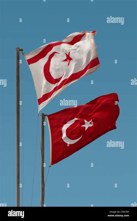 Flags Of Turkey Left And Northern Cyprus Kyrenia Turkish Republic