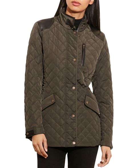 Ralph Lauren Lauren Four Pocket Diamond Quilted Jacket In Green Lyst