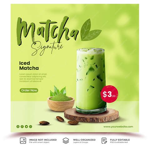 Premium Psd Iced Matcha Drink Menu Promotion Social Media Post Template