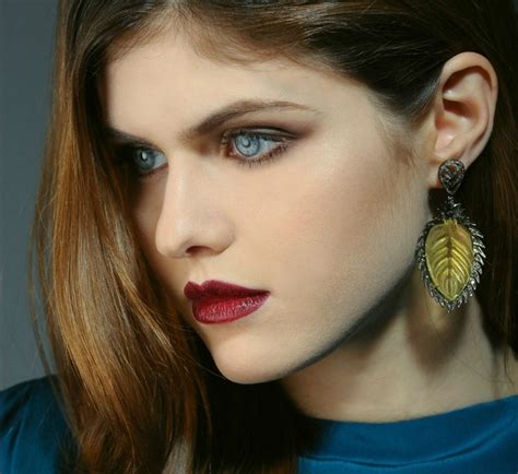 Face Red Lipstick Brunette Alexandra Daddario Makeup Blue Eyes