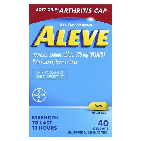 Aleve, Naproxen Sodium Tablets, 220 mg, 40 Gelcaps