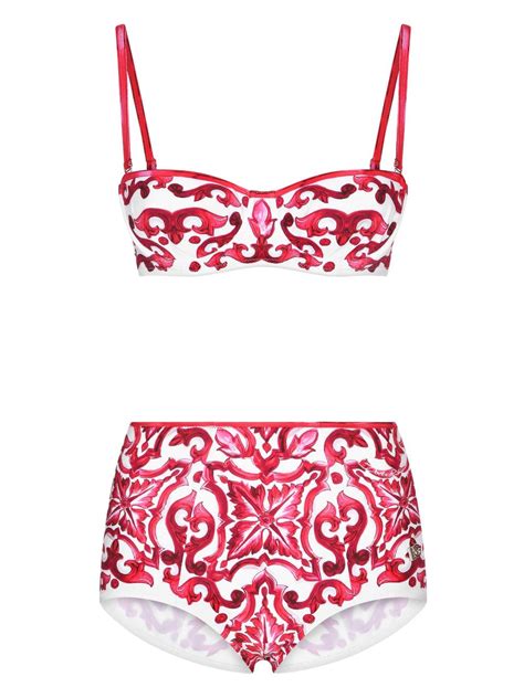 Dolce And Gabbana Maiolica Print Bikini Set Red Farfetch