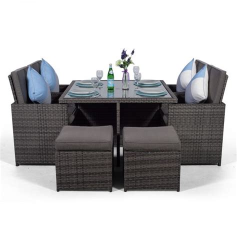 Giardino Rattan 4 Seater Cube Dining Table And Chairs Set With 4 Stools