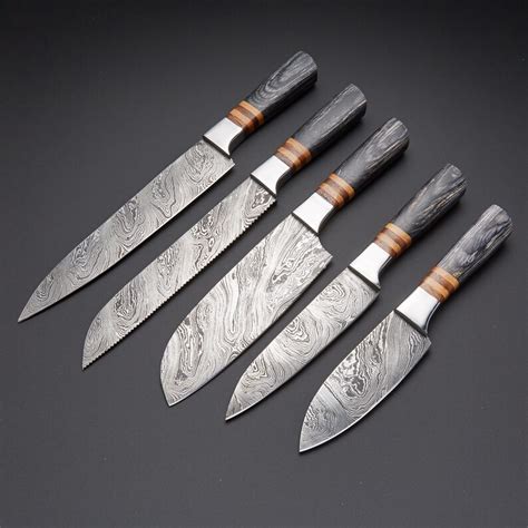 Handmade Damascus Chef Knife Set of 5 PCS With Grey Dollar - Etsy