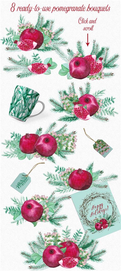 Watercolor Pomegranates Floral Clipart By Fancy Watercolor Thehungryjpeg