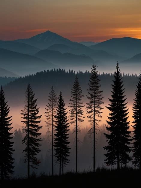 A Forest With A Mountain In The Background And A Mountain Range In The